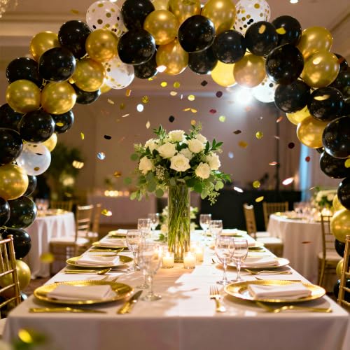 Image of 50 pcs Black and Metallic Gold Balloons 12 Inch Black and Gold Confetti Balloon Party Decorations for Birthday,Graduation,New Years,Wedding,Engagement Anniversary Party Decorations
