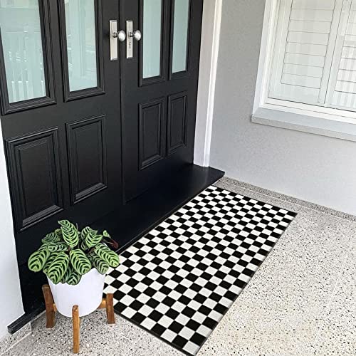 Seavish Checkered Rug, 2X4 Ft Moroccan Checkerboard Rug Black And White Outdoor Washable Runner Rug Cotton Woven Area Rugs Reversible Floor Mat For Front Door Bedroom Entryway Kitchen Hallway Entryway #TOP1