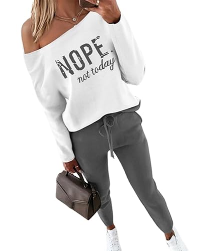 CHICME Women Tracksuit Fall 2 piece Outfits Off The Shoulder