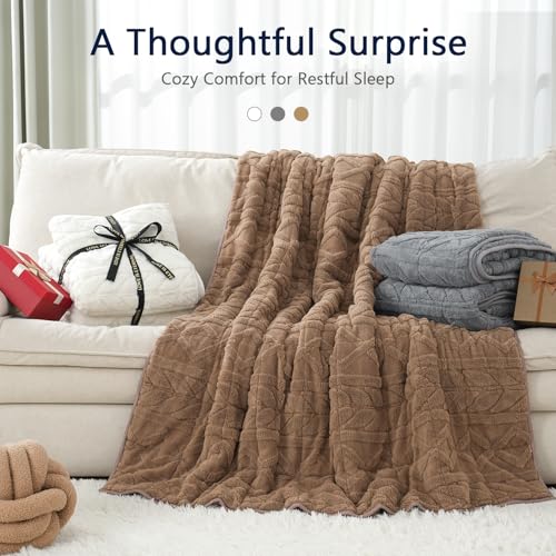 Image of Mr. Sandman Weighted Blanket Queen Size 15lb, Soft Jacquard Sherpa Weighted Blanket for Adults, Warm Fluffy Heavy Throw Blanket for Relaxing Sleep and Calming Comfort, 60 x 80 Inch, Jacquard Grey