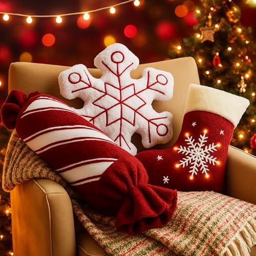 Yookeer 3 Pcs Christmas Throw Pillows Red and White Stripe