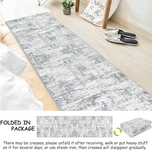 Image of Rugcomf Runner Rug for Hallways Kitchen Rug Non Slip 22 * 45 cm Washable Rugs with Rubber Backing Soft Floral Carpet Runner for Hallways, Kitchen, Laundry, Bedroom, Bathroom(Grey)