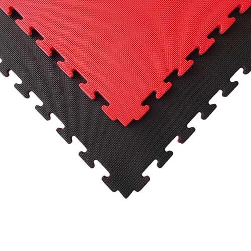 SUELOSPORT Tatami Esterilla Goma EVA Antideslizante Puzzle, Artes Marciales, Judo, Gimnasios, Colegios, Fitness, Medidas 100cm x 100cm x 2cm - 15 Unidades (15 m²) Negro/Rojo