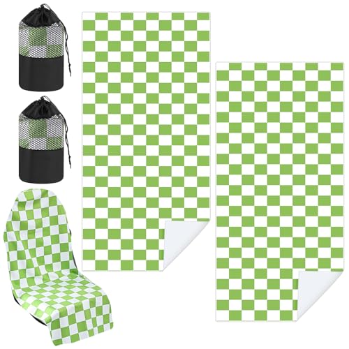 Image of 2 Pack Car Seat Towel Cover with Storage Bag, Green and White Plaid