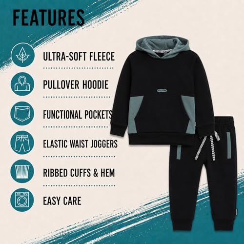 Image of Volcom Infant Toddler Baby Boys Joggers Set - 2 Piece Fleece Pullover Hoodie and Jogger Pants Activewear Set (Sizes: 12M-7)