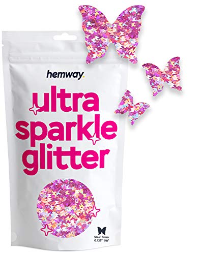 Hemway Ultra-Schein-Glitter - 1/8" 0,125" 3mm - Butterfly Glitter, Pailletten, Sparkle, Nägel, Dekoration, Acryl-Nagellack-Additiv - Pink Holographic - 50g