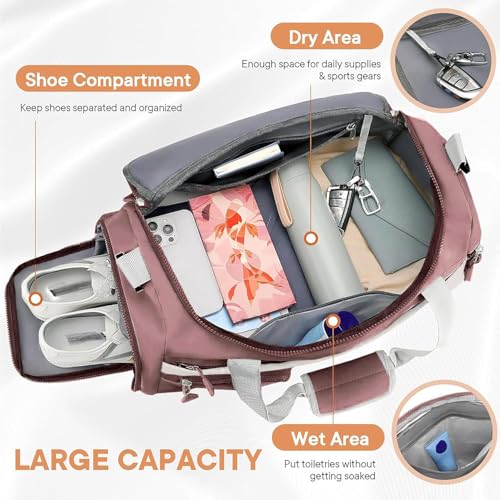 Storite Nylon 50 cms Imported Travel Duffle Bag Multi- Pocket Sports Shoulder Bag for Women with Wet Pocket & Shoe Compartment Weekender Overnight Travel Luggage Bag (Deep Pink - 50 x 25 x 27 Cm) 6 518FGLhos3L