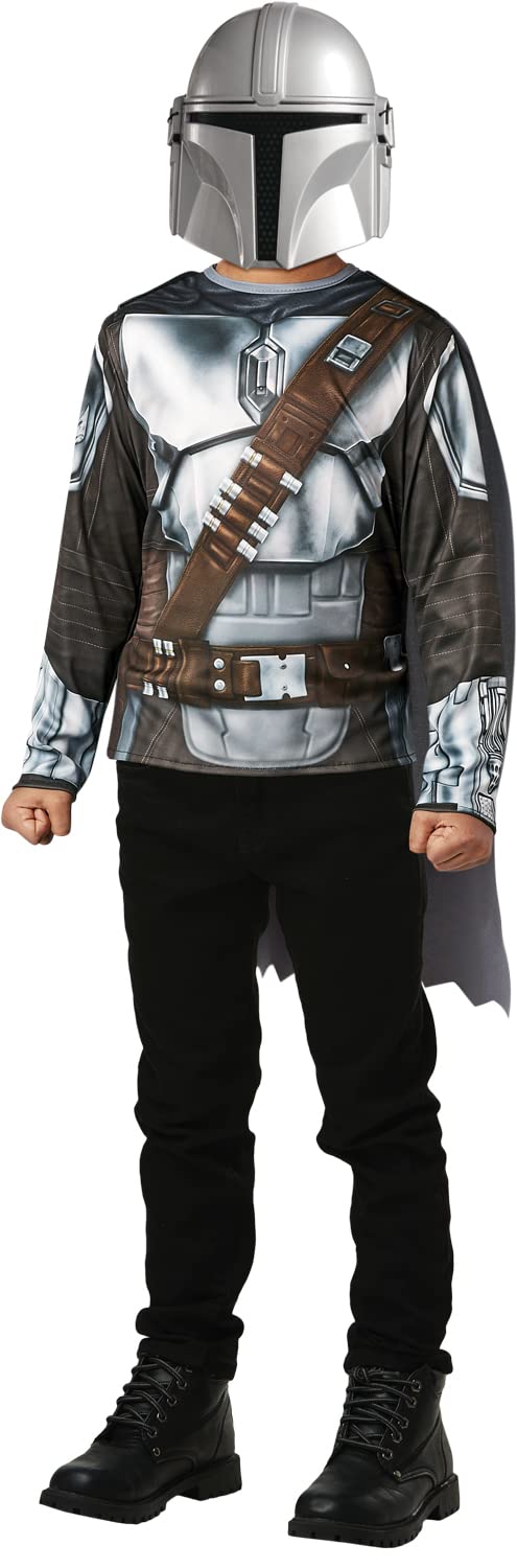 RUBIE'S STAR WARS Officiel - Déguisement Enfant The Mandalorian - Taille Unique 5-​8 ans - Costume avec Top Imprimé Imitation « Armure », une Cape Attaches Velcro et un Masque en PVC
