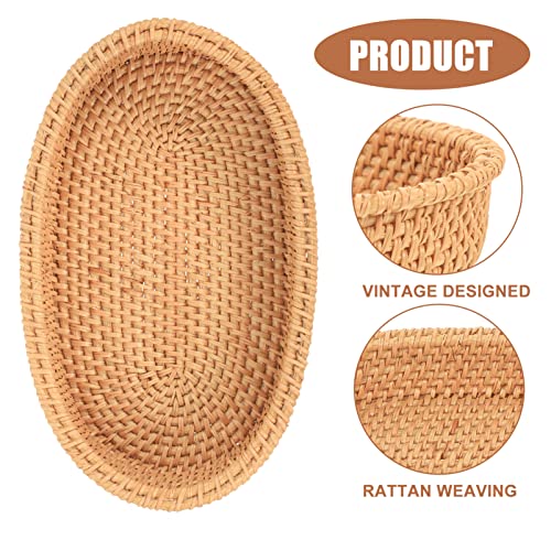 UPKOCH Japanese Style Oval Woven Bread Basket, Natural Rattan Fruit Basket, Handmade Snack Storage for Table, Kitchen, Restaurant, Picnic, 9.44 X 5.90 X 1.77 Inch