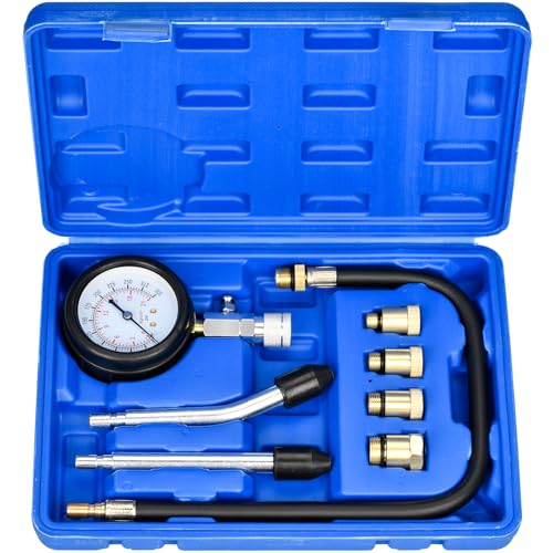 HATANSE Kompressionstester Kompressionsprüfer Benzin mit 4 Adapter M10 M12 M14 M18 Messen 0-20 bar oder 0-300 psi für KFZ LKW Auto Motorrad (blau)