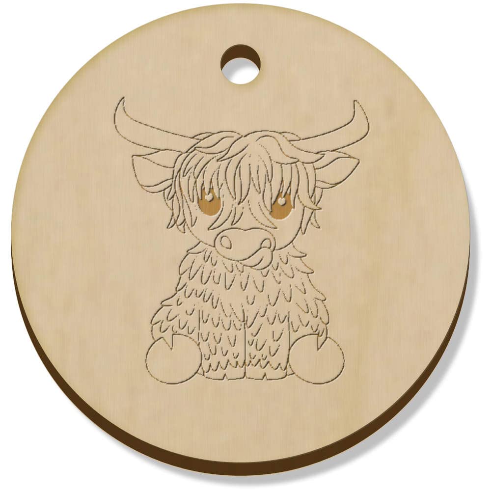Azeeda 11 x 34mm 'Highland Cow' Wooden Pendants/Charms (PN00067276)