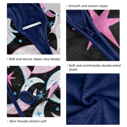 Moon Stars and Crescent Pattern Toddler Fleece Jacket Girl Boys Hooded Fleece Jacket Coat Warm Outwear Zip-up 3-10T3