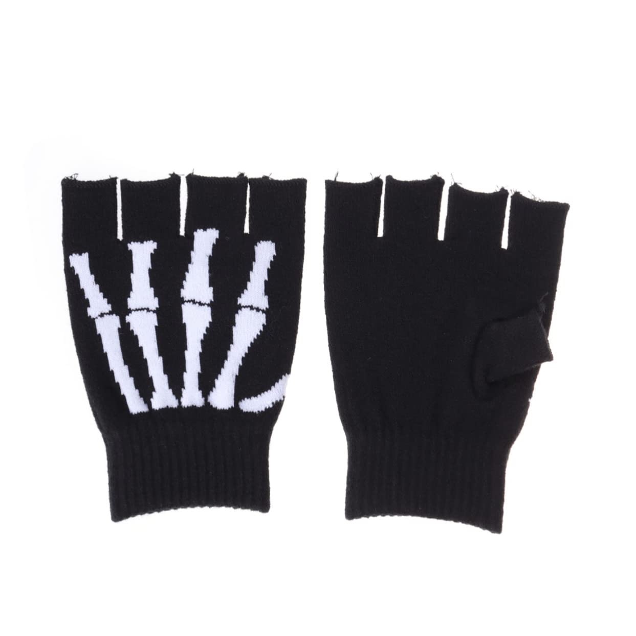 LIFKOME Halloween Skeleton Football Gloves Half Finger Knit Gloves Finger Skeleton Pattern Warm Winter