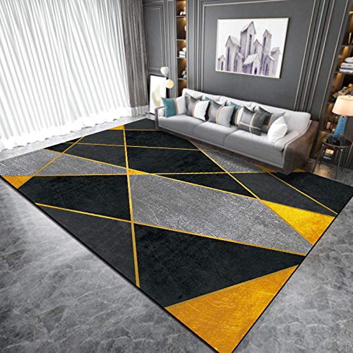 Tapis géométrique 130x180 cm noir et gris rectangulaire pour salon