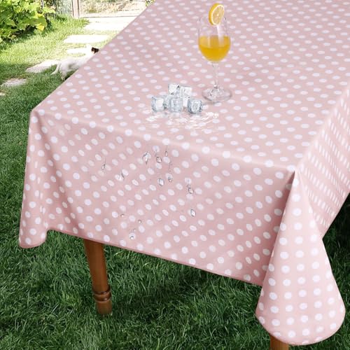 Romanstile Nappe Exterieur Impermeable Plastique Rectangulaire Toile Cirée 100x140 cm Pois Rose Anti Tache Lavable 350GSM, pour Table de Cuisine, Pique-Nique,...
