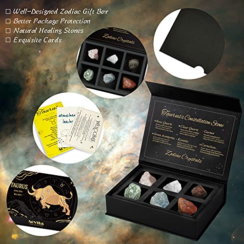 Image of Taurus Crystals Gift Set, Zodiac Signs Healing Crystals Birthstones with Horoscope Box Set Taurus Astrology Crystals Healing Stones Gifts