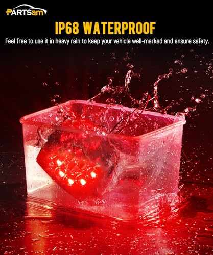 Image of Partsam 12V Submersible Square Led Trailer Lights, Red White LED Stop Turn Tail Reverse Backup License Side Marker Running Light Lamp for Trailers Under 80 inch, Truck, IP68, Red Clear Lens