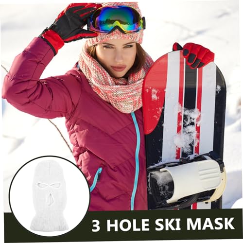 Máscara de tejido con 3 agujeros para esquí, balaclava para hombres y mujeres, cubierta cálida para actividades al aire libre en climas fríos, cómoda y transpirable, ideal para esquí, ciclismo y uso exterior, blanco miniatura 4