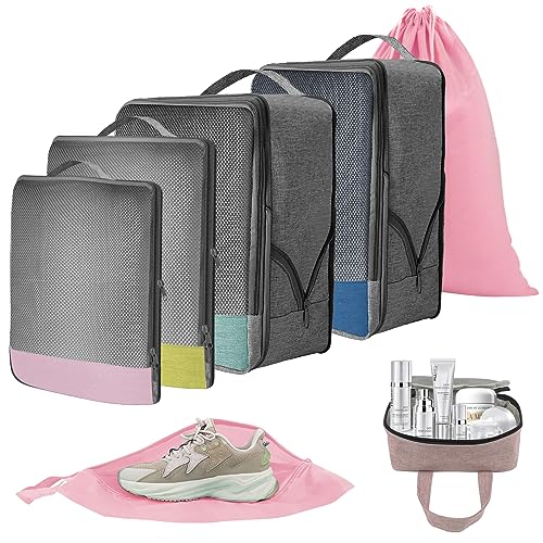 Compression Packing Cubes for Suitcases, 7 Set Travel Organizer Cubes for Travel Essentials, Expandable Luggage Suitcase Organizer Bags Set, Lightweight Packing Cube Organizers as Travel Accessories for Women / Men