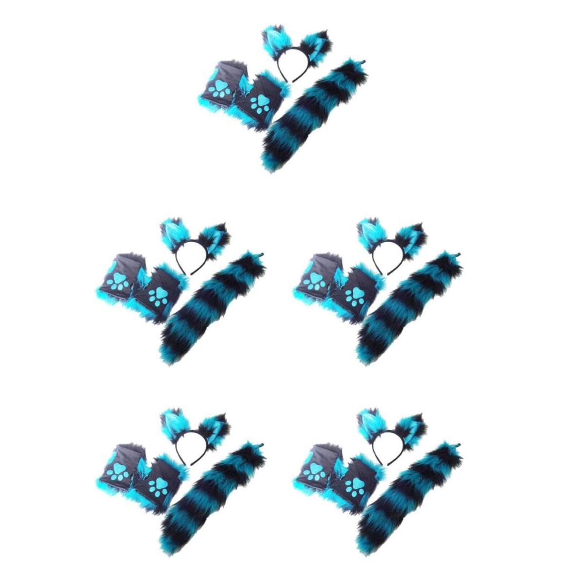 Healeved 5 Juegos Diadema de Orejas de Animal Peludo para Halloween, Felpa