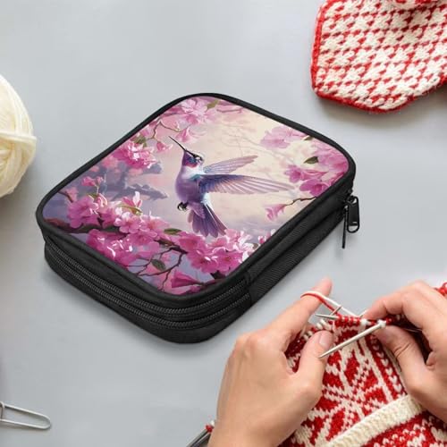 Image of Crochet Hook Case Pink Hummingbird Crochet Hook Holder Portable Crochet Hook Storage Bag with Web Pockets Suitable for Crochet Needles /Knitting Accessories