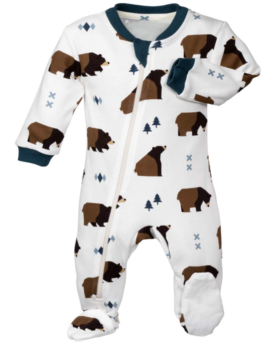 ZippyJamzOrganic Baby Footed PJs w/Inseam Zipper - Little Grizzle (9-12 Mos)