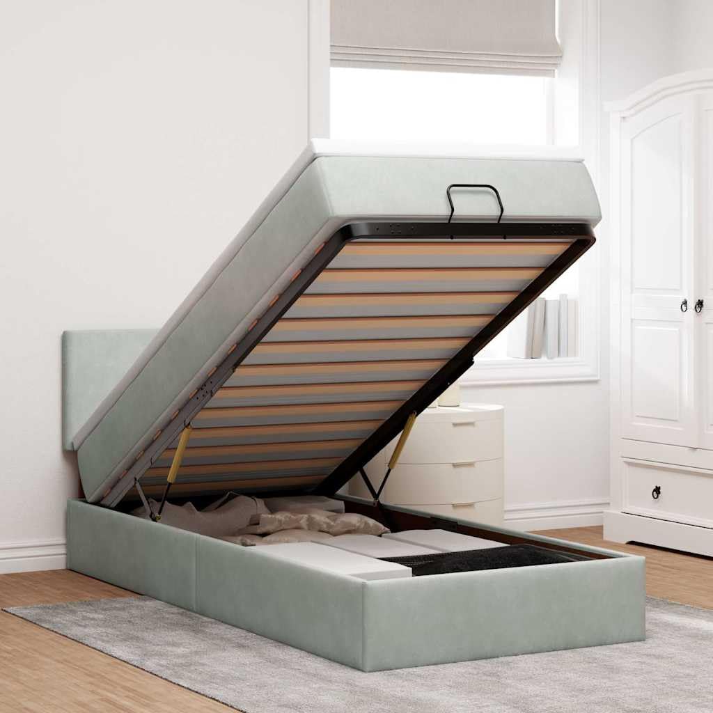 Cama otomana de 80 x 200 cm de terciopelo con colchón LED y espacio de almacenamiento, altura ajustable para jóvenes e invitados dormitorio