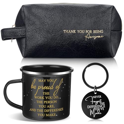3 Pcs Thank You Gift for Men Employee Appreciation Gift Leather Toiletry Bag 12 oz Inspirational Mug Motivational Keychain May You Be Proud Sign for Team Coach Male Staff Teacher Coworker(Black)