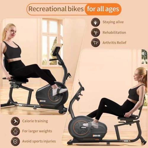 Image of JEEKEE Recumbent Exercise Bike for Seniors Adults, 8-Level Magnetic Resistance Stationary Bike with Heart Rate LCD Monitor, Extra Wide Seat, 400LB Capacity, Quiet Home Workout Bike,Black