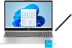 HP Laptop com tela sensível ao toque HD de 15,6 polegadas | Intel Core i3-1215U (6 núcleos, 8 threads) | Intel UHD Graphics | Prata | 8 GB de RAM | SSD de 256 GB | Windows 11 S | Pacote com caneta