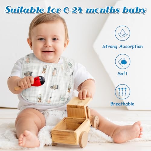 Zainpe 6Pcs Snap Muslin Cotton Baby Bibs Winter Blue Trees Stars Pattern Bib with 6 Absorbent & Soft Layers Adjustable Burp Cloths for Infants Girls Boys Toddler Drooling Feeding Eating 0 to 24 Months4