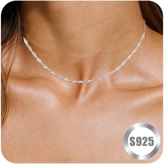 FUNEIA 925 Sterling Silver Necklace for Women Trendy Dainty Real Silver Chain Necklace Simple Thin Box Chain Beaded Chain Snake Chain Herringbone Necklaces Jewelry 14/16/18 Inch - Image 8