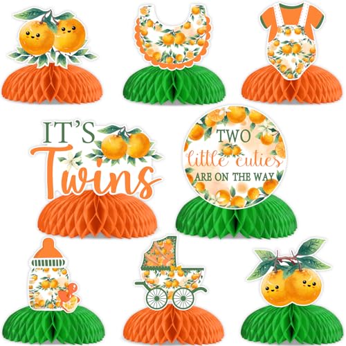 Centres de table Two Little Cuties pour baby shower estivale au thème orange de fruits