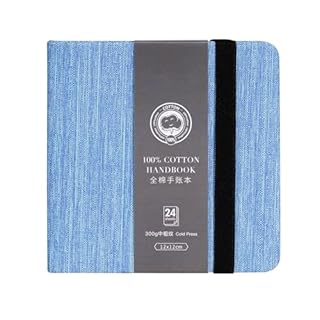 Lightwish Square Watercolor Journal,100% Cotton Paper, 300gsm/140lb,Acid-Free,24 Sheets Cold Press Watecolor Sketchbook for Artists Adults Students,4.7 * 4.7 Inches(Blue)