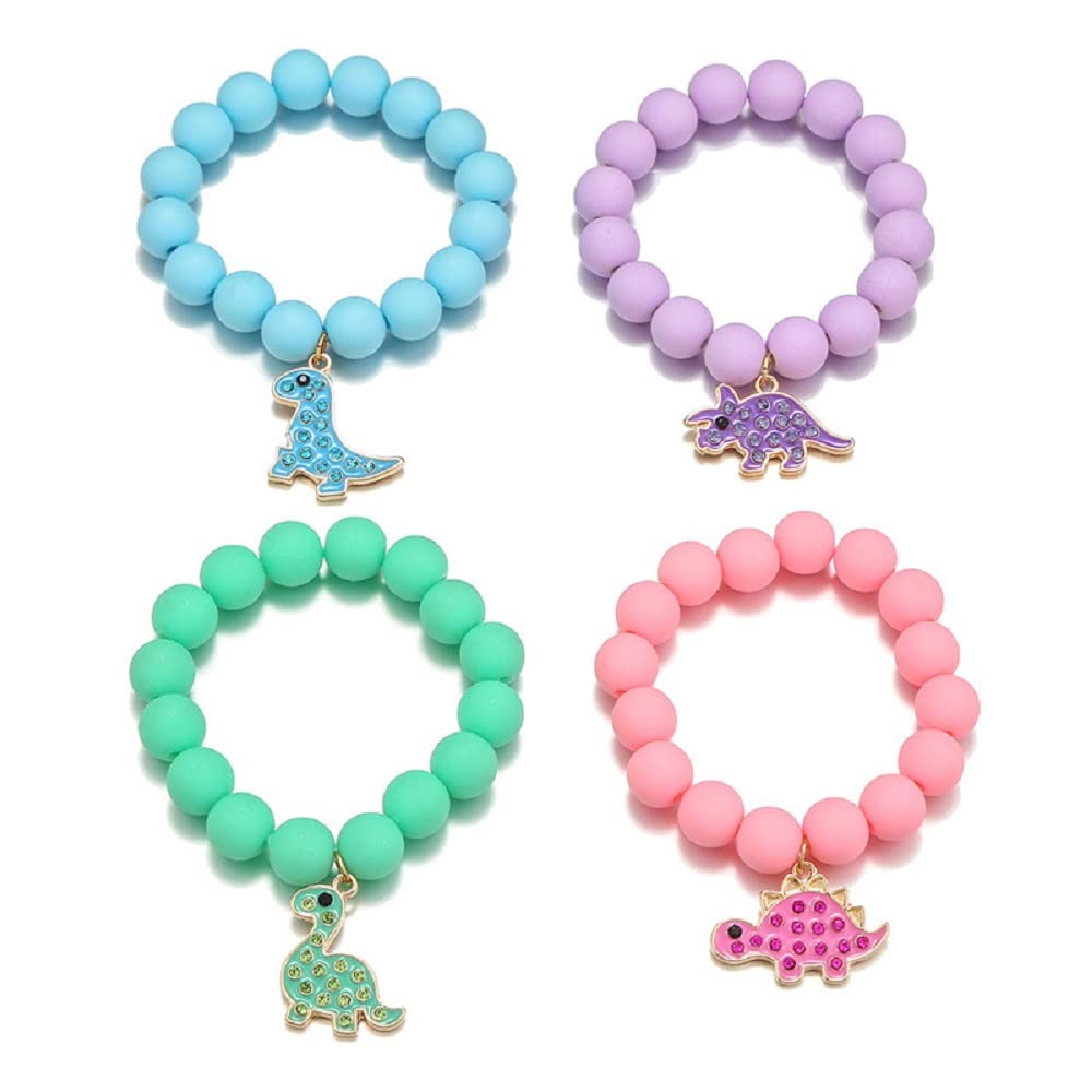 COLORFUL BLINGColorful Enamel Dinosaur Charm Acrylic Beaded Strand Bracelet Set Round Beads for Women Cute Friendship Best Friend Preppy Y2k Party Jewelry, Small, enamel, acrylic