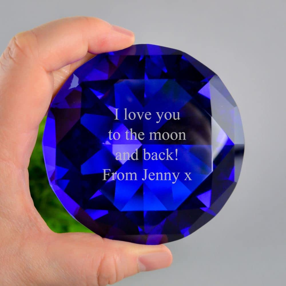 The Gift Experience Engraved Blue Diamond Shaped Paperweight - Engraved with Any Message