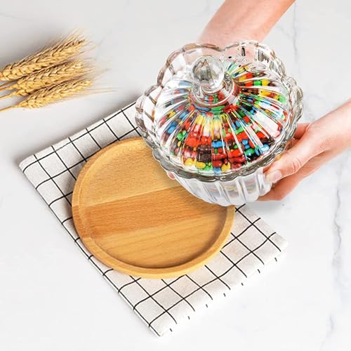 Image of WRINGO premium Glass Candy Dish with Lid, Crystal Candy Jar, Cookie Jar, Decorative Candy Bowl, Jewelry Dish, Covered Candy Jars for Buffet, Kitchen, Home, Office Desk (Set of 1) (Spiral - 03)