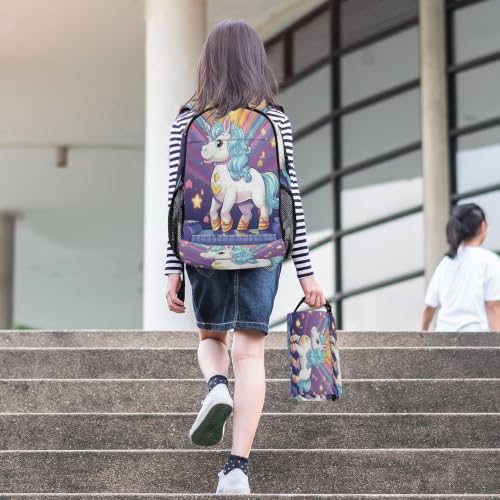 Sac d'école léger durable licorne arc-en-ciel avec kit repas imperméable - 6