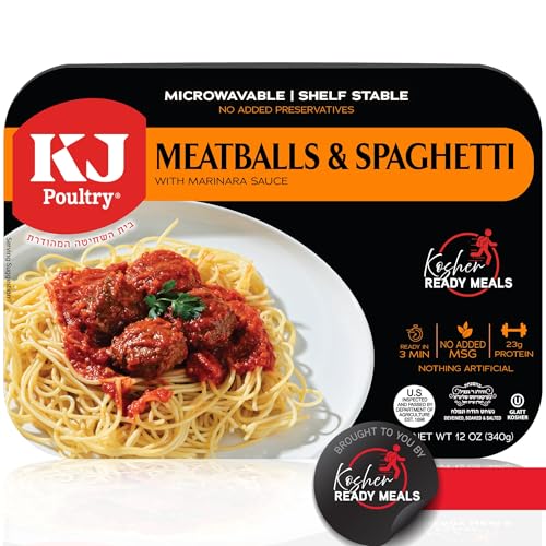 KJ Poultry Kosher Ready Meals - Spaghetti & Meatballs, MRE Meals Ready to Eat (1 Pack) Prepared Entree Fully...