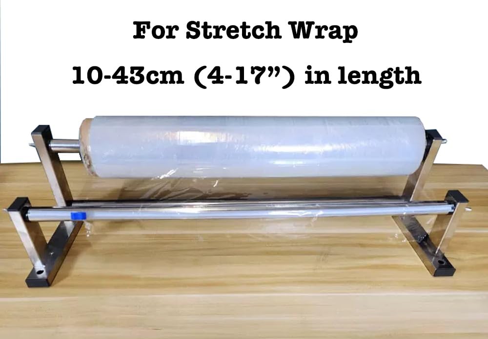Plastic Wrap Dispenser with Cutter, 4.0-17 inch Stretch Wrap Dispenser, Manual Stretch Film Dispenser, Stainless Steel Plastic Wrap Dispener, Predrilled Holes for Table Wall Floor Mount