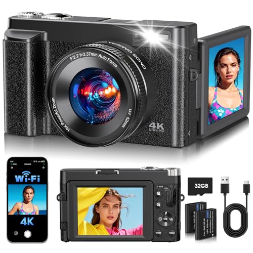 4K Digital Camera for Photography, 2026 Latest WiFi 64MP Vlogging Camera for YouTube with 180° flip...