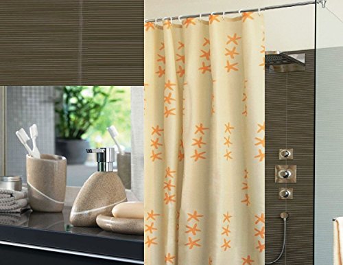 Sanwood by Nicol 8933170 Shell Duschvorhang, Material 100prozent Polyester, 200 x 180 cm, beige mit Seesternen