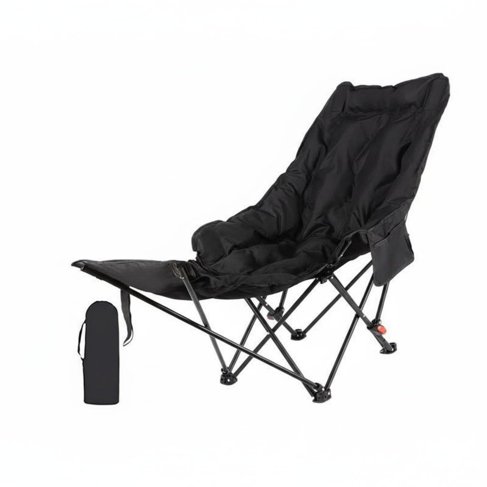 F Fityle Silla Plegable Acolchada Silla Reclinable Silla Alta con Respaldo Silla de Camping Estructura de Acero al Carbono y Tela Oxford 600D Respaldo, Negro, Acolchado Deluxe