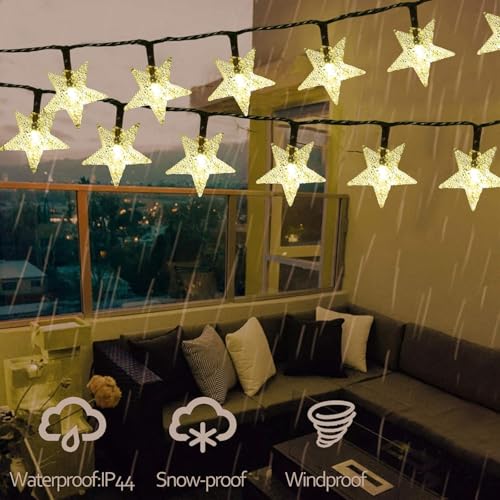 Image of CBK 80 Twinkle Star LED Fairy String Solar Light Silicon LED Bulbs 10 Meter Waterproof 8 Mode Outdoor /Indoor Waterproof Solar Powered Led String Light,Decorations for Garden Yard Balcony(Warm Yellow)