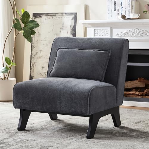Womina Upholstered Armless Accent Chair,Modern Comfy Living Room Chairs with Wooden Legs& Pillows,Lounge Sofa Side Chair for Bedroom Farmhouse Reading (1, Grey)