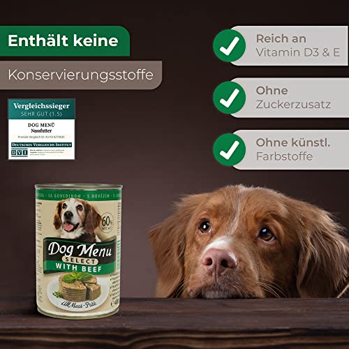 Dog Menü Select Premium Hundefutter 60% Fleisch Pastete 3 Sorten 60 x 400g *ohne Konservierungsstoffe, reich an Nährstoffen*