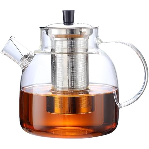 DOPUDO 45OZ Glass Teapot with Infuser Cover