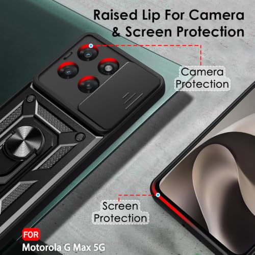Image of TheGiftKart Tough Armor Bumper Back Cover Case for Motorola Moto G Max 5G | Kickstand & Ring Holder | 360 Degree Protection Back Cover Case for Moto G Max 5G (PC & TPU, Sliding Camera Cover, Black)