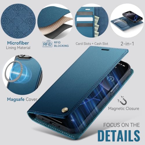 Image of for iPhone 13 Pro 2-in-1 Detachable Wallet Phone Case, Sea Blue | Compatible with Magsafe, Magnetic, RFID Blocking Card Holder, Shockproof, Kickstand, Wireless Charging, PU Leather Flip Cover
