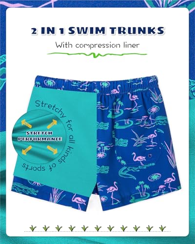 Image of SURF CUZ Boys Swim Trunks with Boxer Brief Liner Toddler Boy Stretch Swimsuit Shorts Quick Dry Swimming Trunks Bathing Suit